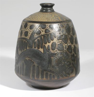 Appraisal: A Primavera Pottery vase shouldered form painted with foxes amongst