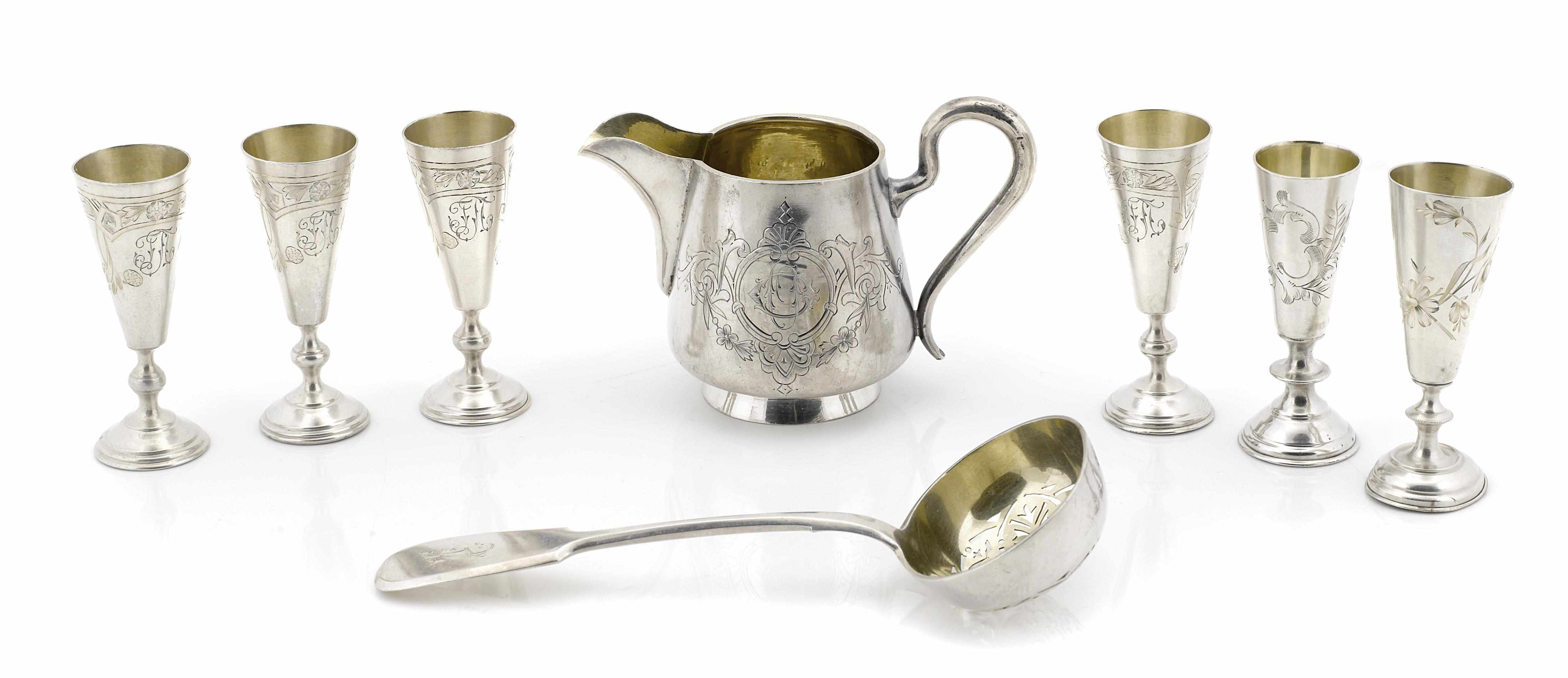 Appraisal: A group of Russian standard silver table articles Late th