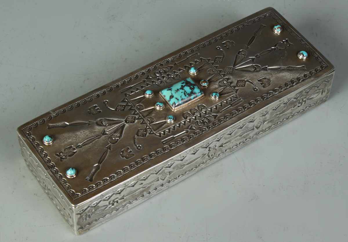 Appraisal: New Mexico Silver Box New Mexico Silver Box Turquoise relief