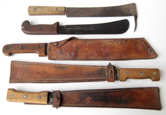 Appraisal: FIVE COLLECTABLE MACHETES KNIVES Case XX blued blade hardwood grip