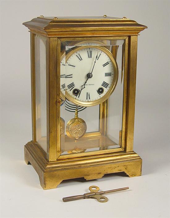 Appraisal: Seth Thomas Mantle Clock Circa Polished brass with four-glass beveled