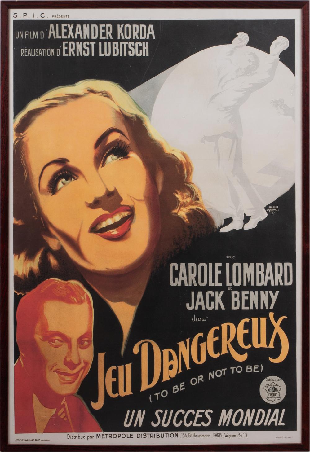 Appraisal: JACK BENNY 'JEU DANGEREUX' FILM POSTERreproduction print Provenance The Estate