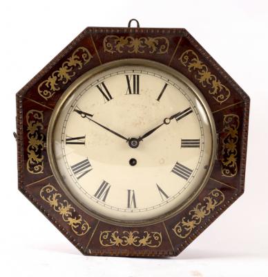 Appraisal: A Regency brass inlaid octagonal wall clock with painted dial