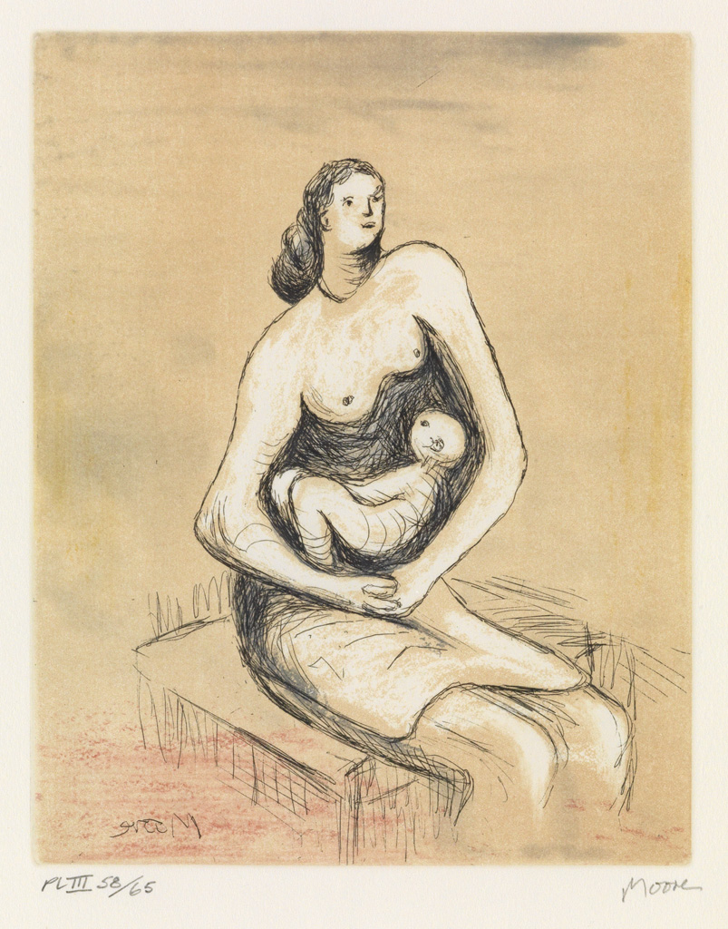 Appraisal: HENRY MOORE Mother and Child III Color etching and aquatint