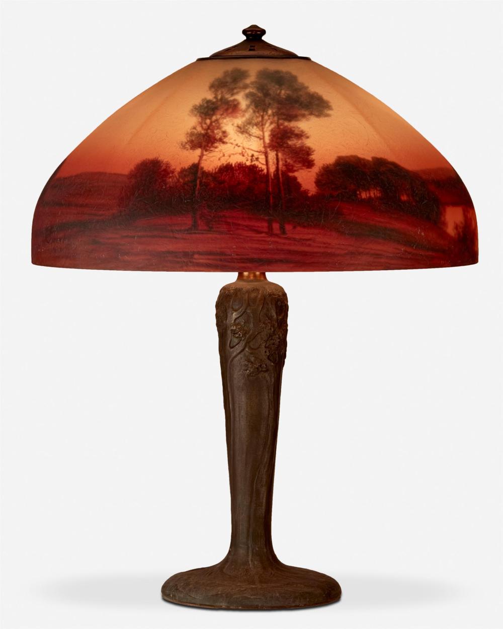 Appraisal: A Handel reverse-painted glass landscape table lamp First-quarter th Century