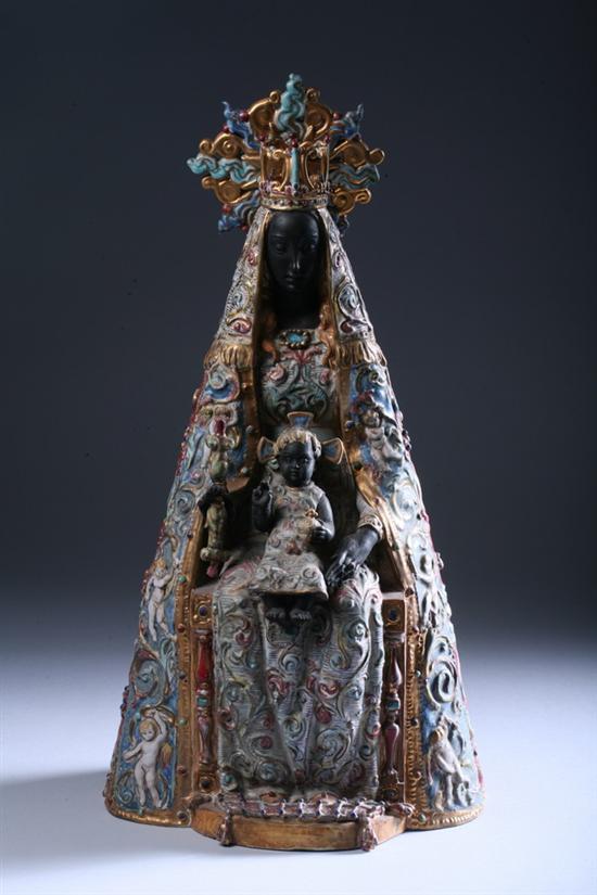 Appraisal: POLYCHROME GLAZED TERRACOTTA FIGURE OF A BLACK MADONNA AND CHILD