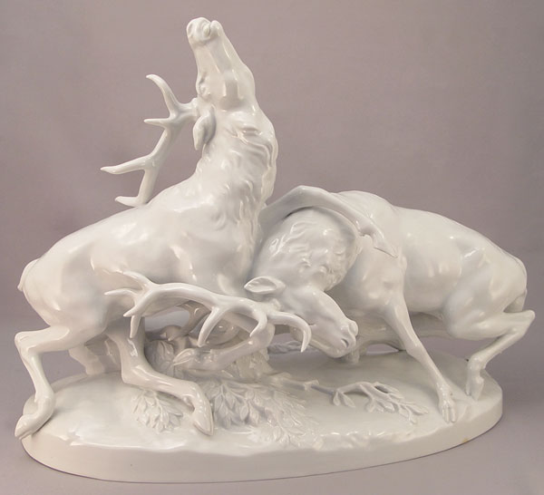 Appraisal: BLANC DE CHINE AUSTRIAN AUGARTEN PORCELAIN MODEL OF STAGS Grand