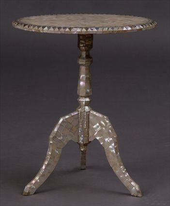 Appraisal: DECORATIVE MOTHER-OF-PEARL INLAID TRIPOD TABLE The oval fixed top with