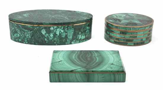 Appraisal: A Collection of Three Malachite Veneered Boxes one of rectangular