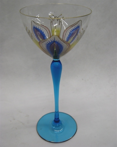 Appraisal: SET OF ELEVEN ART CRYSTAL WINE GOBLETS hand painted having