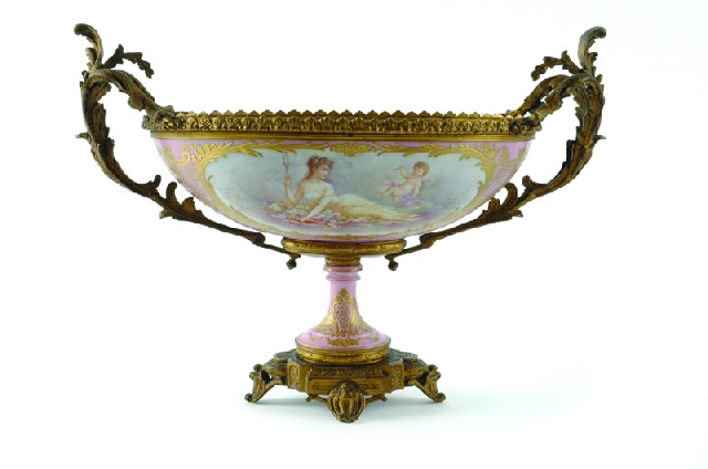 Appraisal: A FINE QUALITY SEVRES STYLE GILT METAL MOUNTED PORCELAIN CENTRE