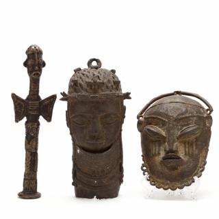 Appraisal: Three West African Bronze Articles the first a Benin bronze