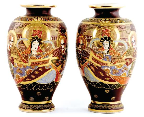 Appraisal: Pair gaudy Satsuma vases circa extensive painted landscapes with figures