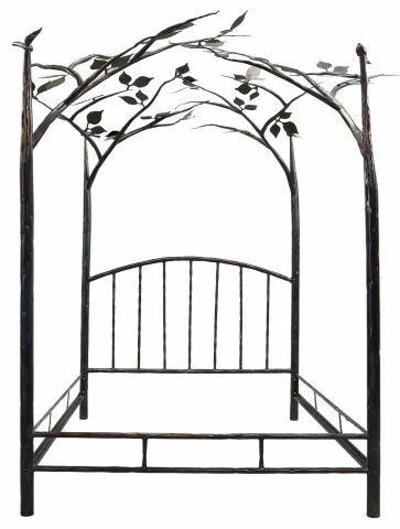 Appraisal: Hand-crafted iron queen-size four-poster canopy bed El Rancho Forge New