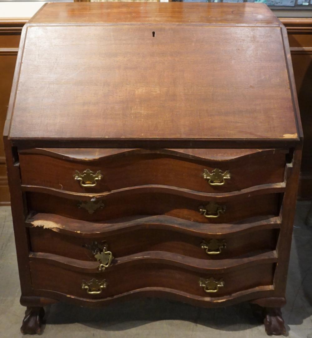 Appraisal: CHIPPENDALE STYLE MAHOGANY FALL-TOP SERPENTINE-FRONT SECRETARY DESK X X IN