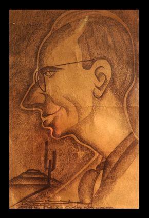 Appraisal: DIEGO RIVERA - PROFILE PORTRAIT Chalk on paper x in