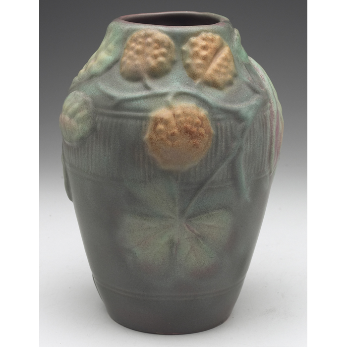 Appraisal: Weller Fru Russett vase buckeye design covered in a very