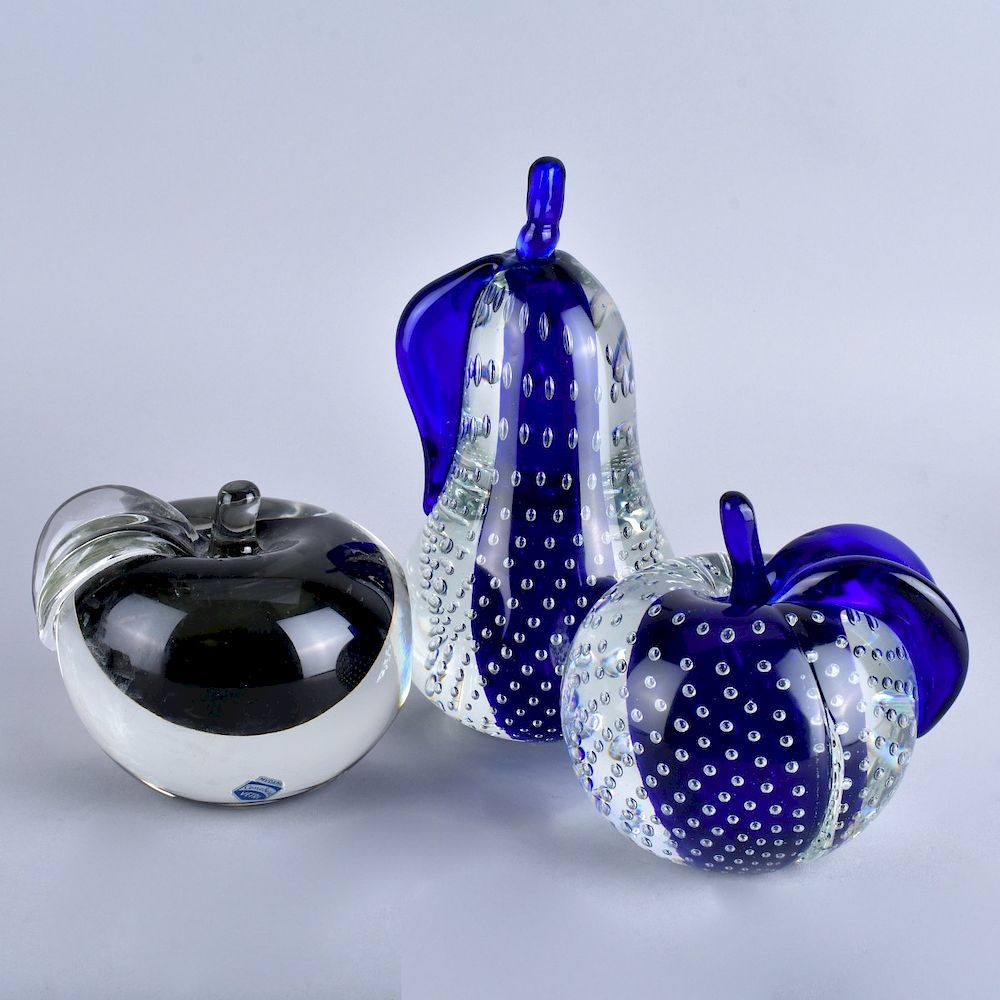 Appraisal: Three Murano Glass Sculptures Three Murano Art Glass Fruit Sculptures