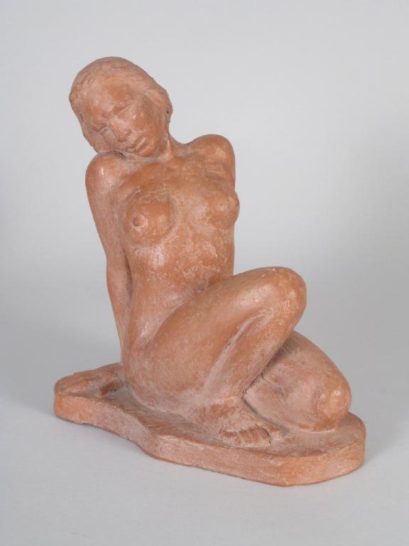 Appraisal: A terracotta model of a seated nude lady signed L