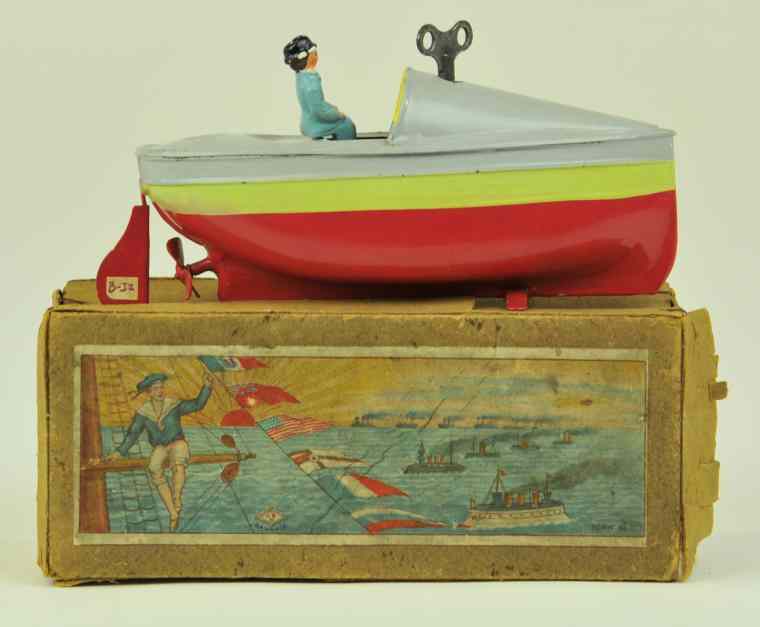 Appraisal: BING SPEEDBOAT WITH BOX Germany c hand painted overall hull