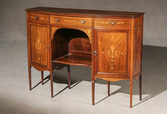 Appraisal: Edwardian Satinwood Marquetry Rosewood Bow-Front Small Sideboard Circa Repair to