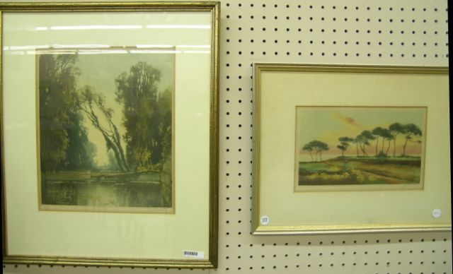 Appraisal: Two Vintage Hand-Tinted Engravings including x unclearly signed lower right