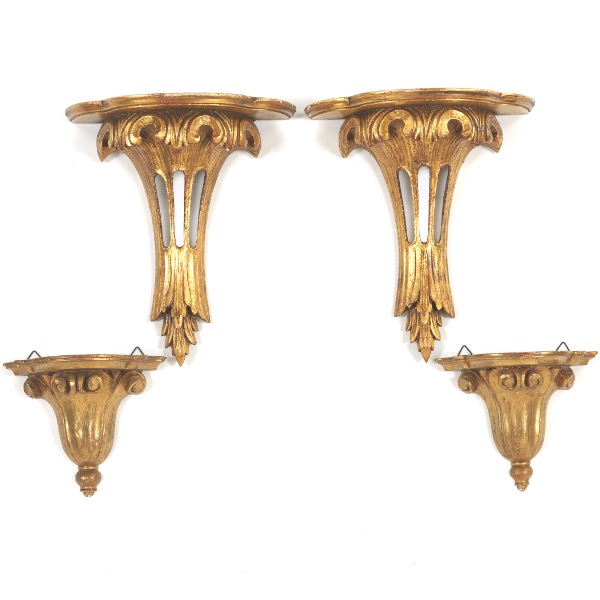 Appraisal: FOUR ANTIQUE GILT WALL SCONCES Two pairs of carved wood