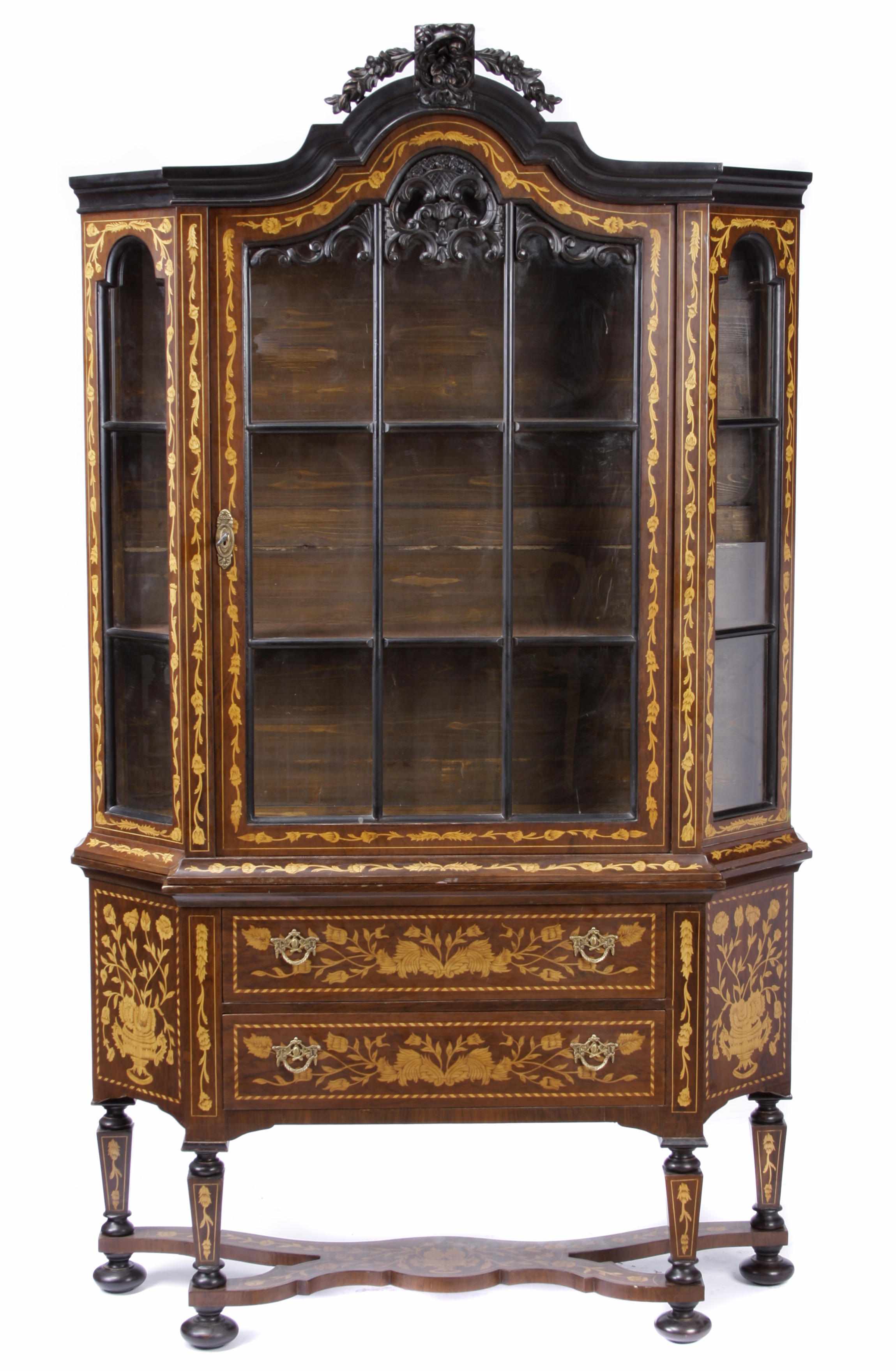 Appraisal: A Dutch marquetry style display cabinet height in width in