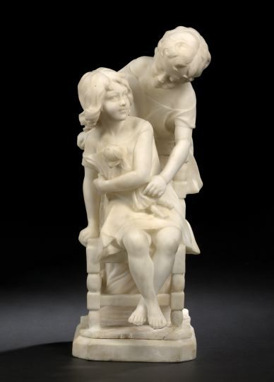 Appraisal: Italian Carved Carrara Marble Group of a Young Boy and