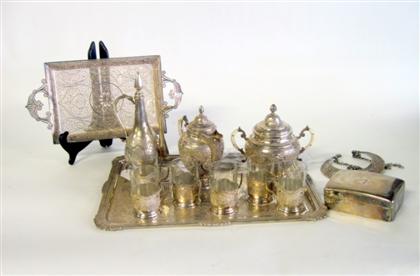 Appraisal: Group of assorted Persian silver table articlesComprising two trays covered