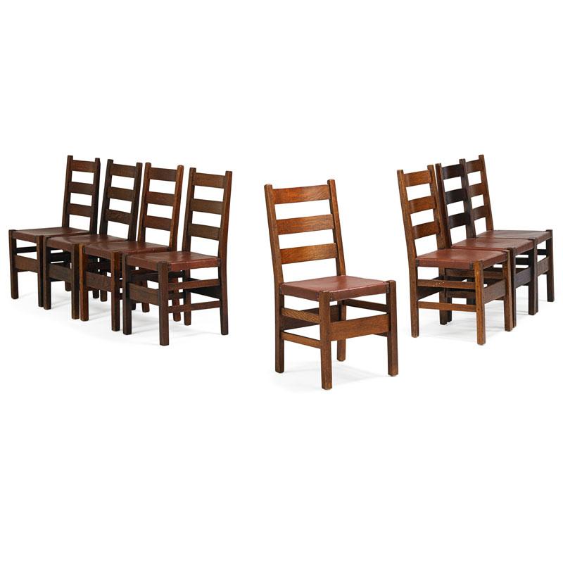 Appraisal: GUSTAV STICKLEY Eight dining chairs Condition Report Mostly original finish