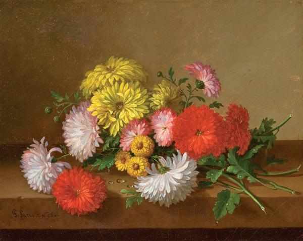 Appraisal: PAUL LACROIX American - Still Life with Chrysanthemums oil on