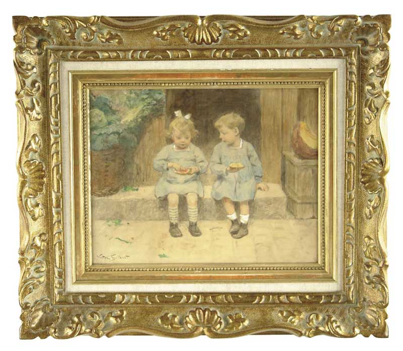 Appraisal: VICTOR GABRIEL GILBERT French - CHILDREN EATING PIE Charming image