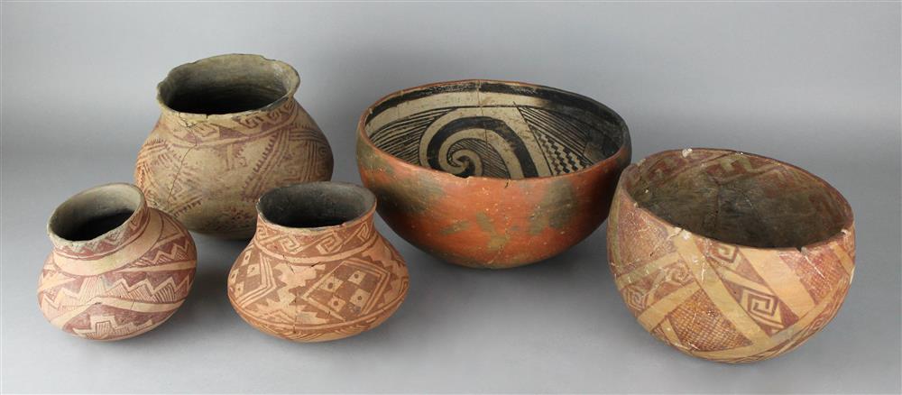 Appraisal: FIVE SOUTHWESTERN PREHISTORIC POTTERY BOWLS Provenance a Virginia private collection