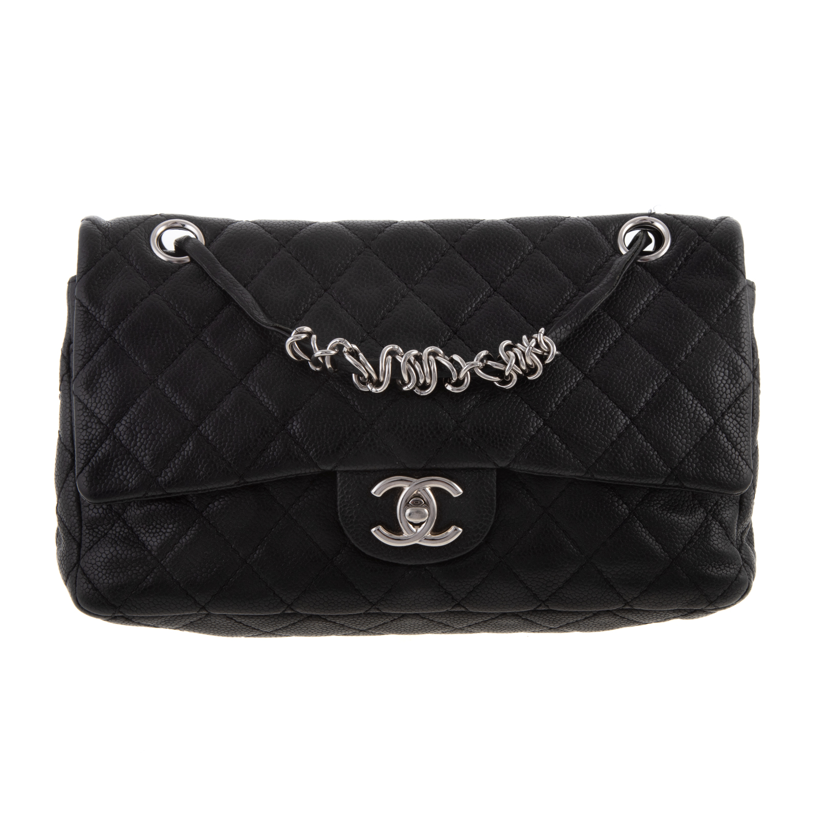 Appraisal: A CHANEL SMALL SOFT DOUBLE FLAP BAG A black Caviar