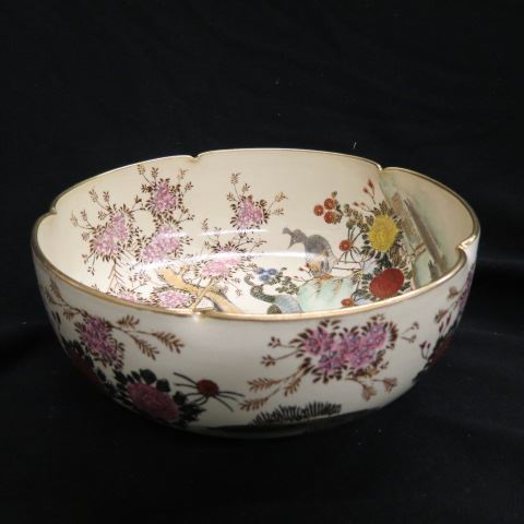 Appraisal: Japanese Satsuma Pottery Bowl superb peacock foliage fine gold work