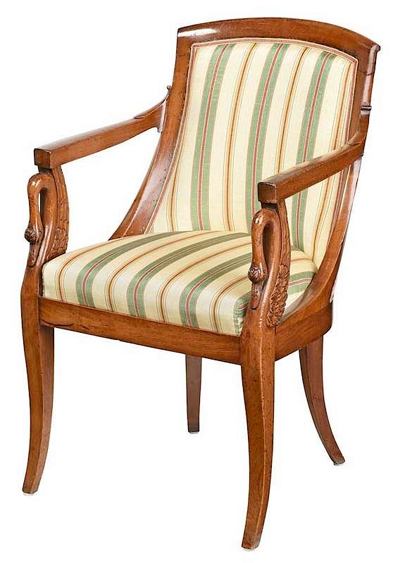 Appraisal: Empire Carved Mahogany Armchair Continental early th century arms with