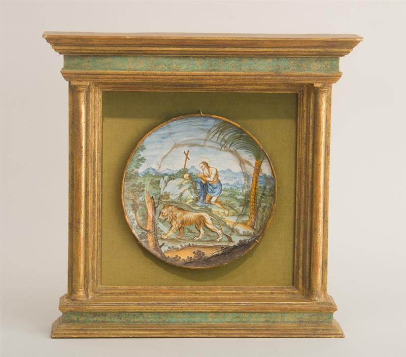 Appraisal: ITALIAN MAJOLICA PICTORIAL PLATE Depicting St Jerome in the Wilderness