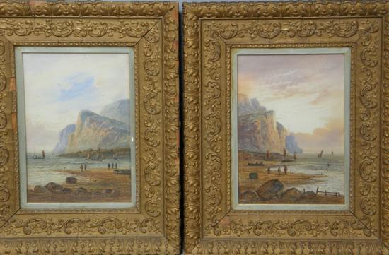 Appraisal: Pair of th century watercolours seascapes with boats and figures