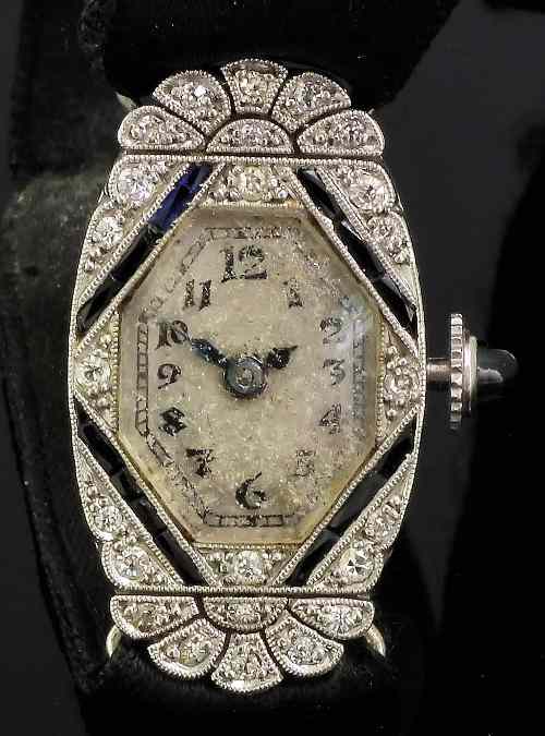 Appraisal: A s lady's Swiss silvery metal diamond and sapphire set