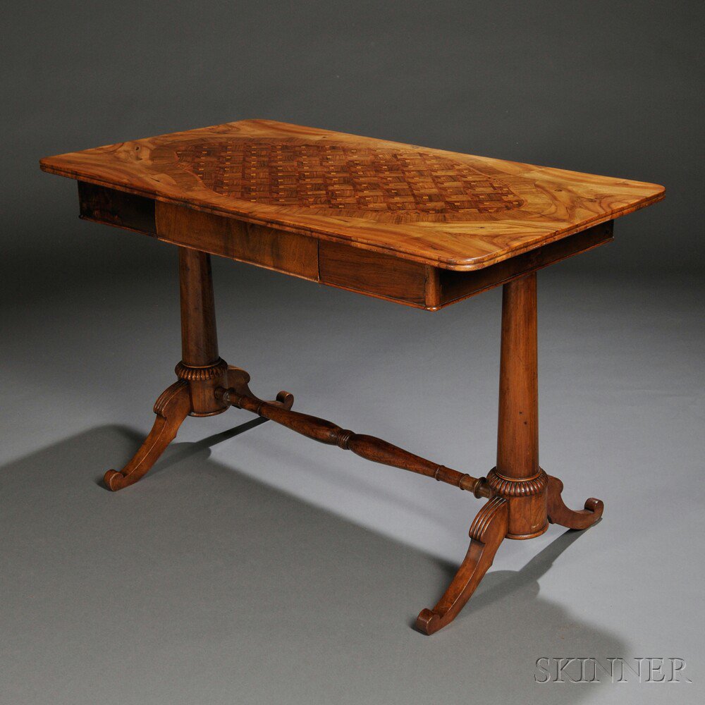 Appraisal: Parquetry and Olivewood- and Rosewood-veneered Writing Table southern Germany mid