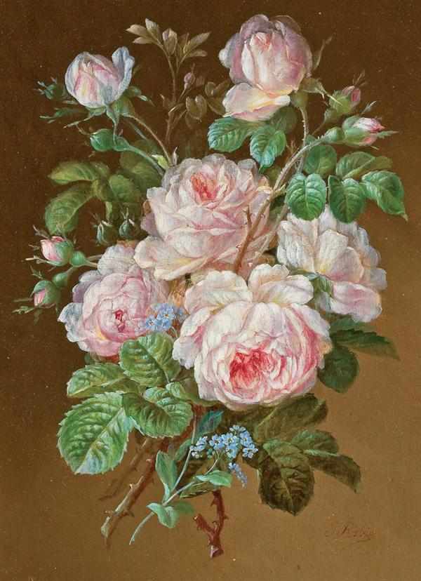 Appraisal: JEAN BAPTISTE ROBIE Belgian - A Pair Pink Roses Mixed