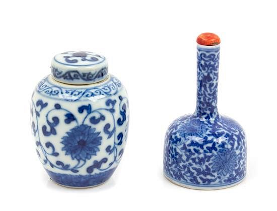 Appraisal: Two Small Blue and White Porcelain Bottles Height of tallest