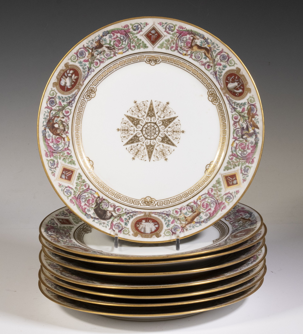 Appraisal: SEVRES CHATEAU DE FOUNTAINBLEAU PLATES th c French Porcelain Dinner