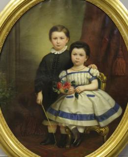 Appraisal: th C Oil on Canvas Portrait of Two Children Unsigned