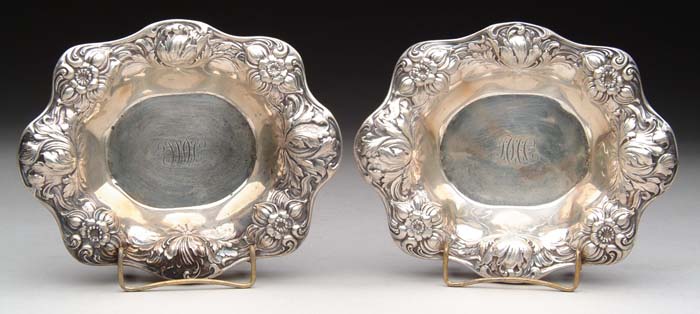 Appraisal: PAIR OF GORHAM STERLING FLOWER DISHES Oval dishes have relief