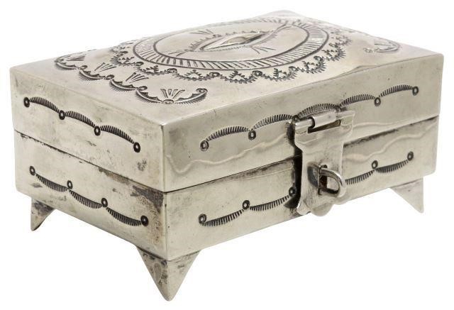 Appraisal: Native American silver content unknown table jewelry box L James