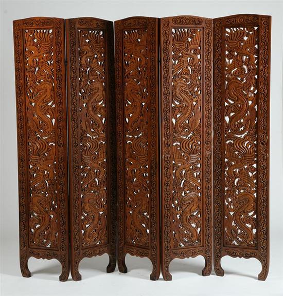 Appraisal: SCREEN Asian st half- th century hardwood Five panel screen