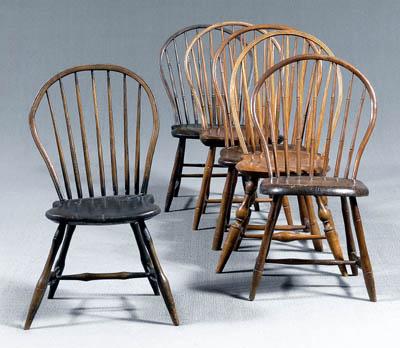 Appraisal: Assembled set six Windsor side chairs each with spindle back