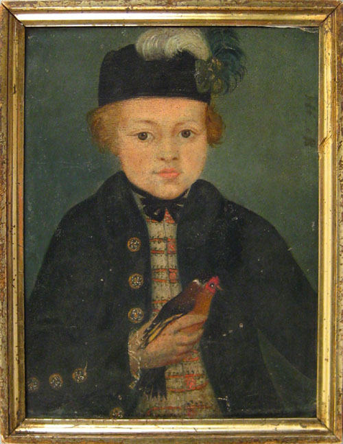 Appraisal: German oil on canvas folk portrait of a young boy